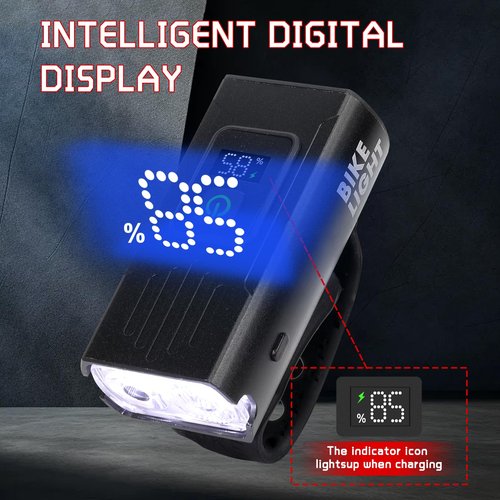 Bike Light Set & Bike Bell, LED Bike Lights,Bike Headlight with Digital Led Screen,Rechargeable Bike Light, Safety Bicycle Lights Front and Back, 6+4 Modes Bicycle Light, Bike Lights for Night Riding