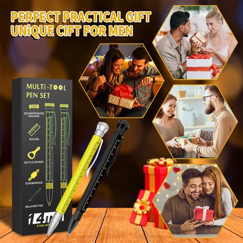BoAn Gifts for Men,14 In 1 Multitool Pen (2 Pack),Fidget Spinner Decompression,Screwdriver,Hook Remover,Integrated Various Tools,Fathers Day Dad Birthday Gift