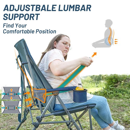 TIMBER RIDGE Oversized Camping Chair with Lumbar Support, Portable Folding Chair Heavy Duty for Adults Supports 450 LBS for Outdoor Camping, Lawn, with High Back, Cup Holder, Side Pocket - Blue
