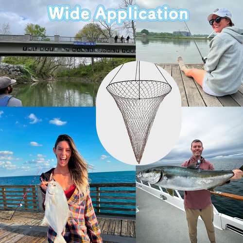 Tacklurenet Foldable Pier Fishing Net - Bridge and Drop Net for Big Fish With Dual-Line Reinforced Fiber, Bold Soft Steel Hoops, Black