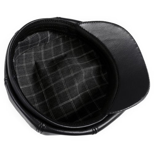 BOONJOVIA Men's Newsboy Flat Cap 100% Genuine Cowhide Leather Gatsby Ivy Golf Cabbie Hat (US, Alpha, Large, Black)