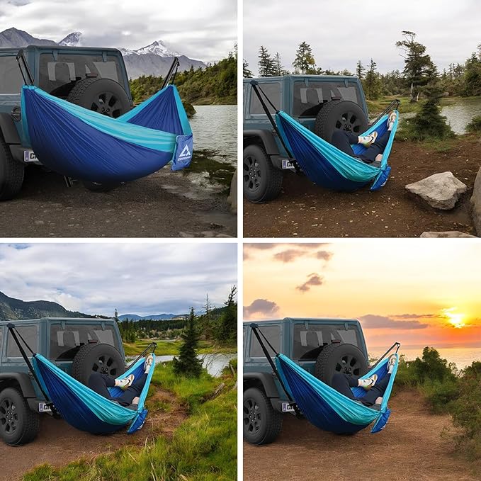 Hitch Mount Hammock Stand & Camping Shower Tent with Shower Bag for Outdoor Camping
