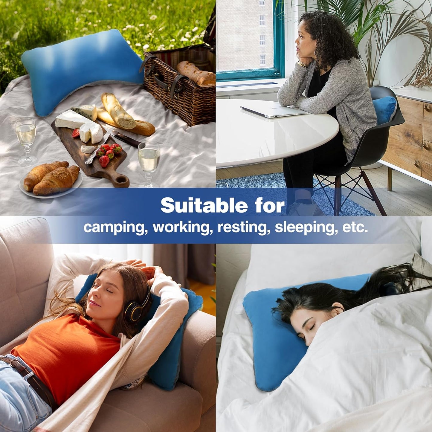 REDCAMP Small Camping Pillow Lightweight and Compressible, Flannel Travel Pillow with Removable Pillow Cover, 2 Pack