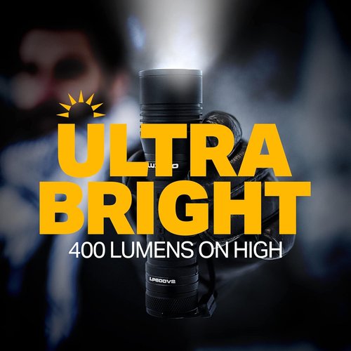 LUXPRO Bright 400 Lumen CREE LED Handheld Flashlight - Features TackGrip and Aircraft-Grade Aluminum - Pocket-Sized Camping Accessories with Wrist Lanyard - Batteries Included