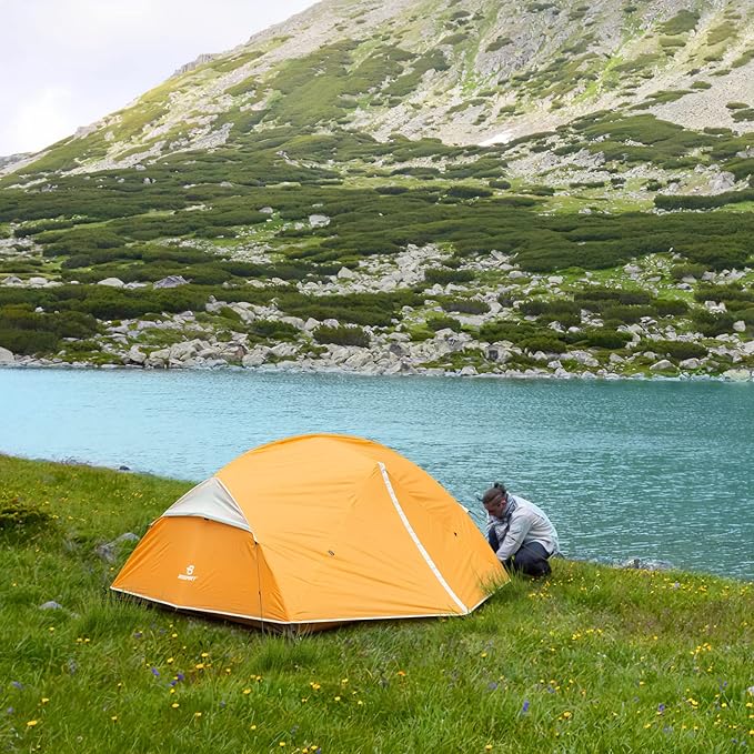 Bessport Camping Tent for 2-3 Person, Lightweight Backpacking Tent Waterproof Windproof Two Doors Easy Setup Double Layer Outdoor Tents for 3 to 4 Seasons, Suitable for Outdoor,Hiking,Camping