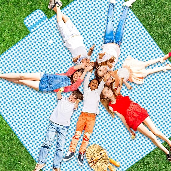 ZHUYNXIR Extra Large Picnic, Waterproof Blanket, Gingham Picnic Mat for Beach, Camping Grass Picnic Blankets. (Blue 58x58 inch)