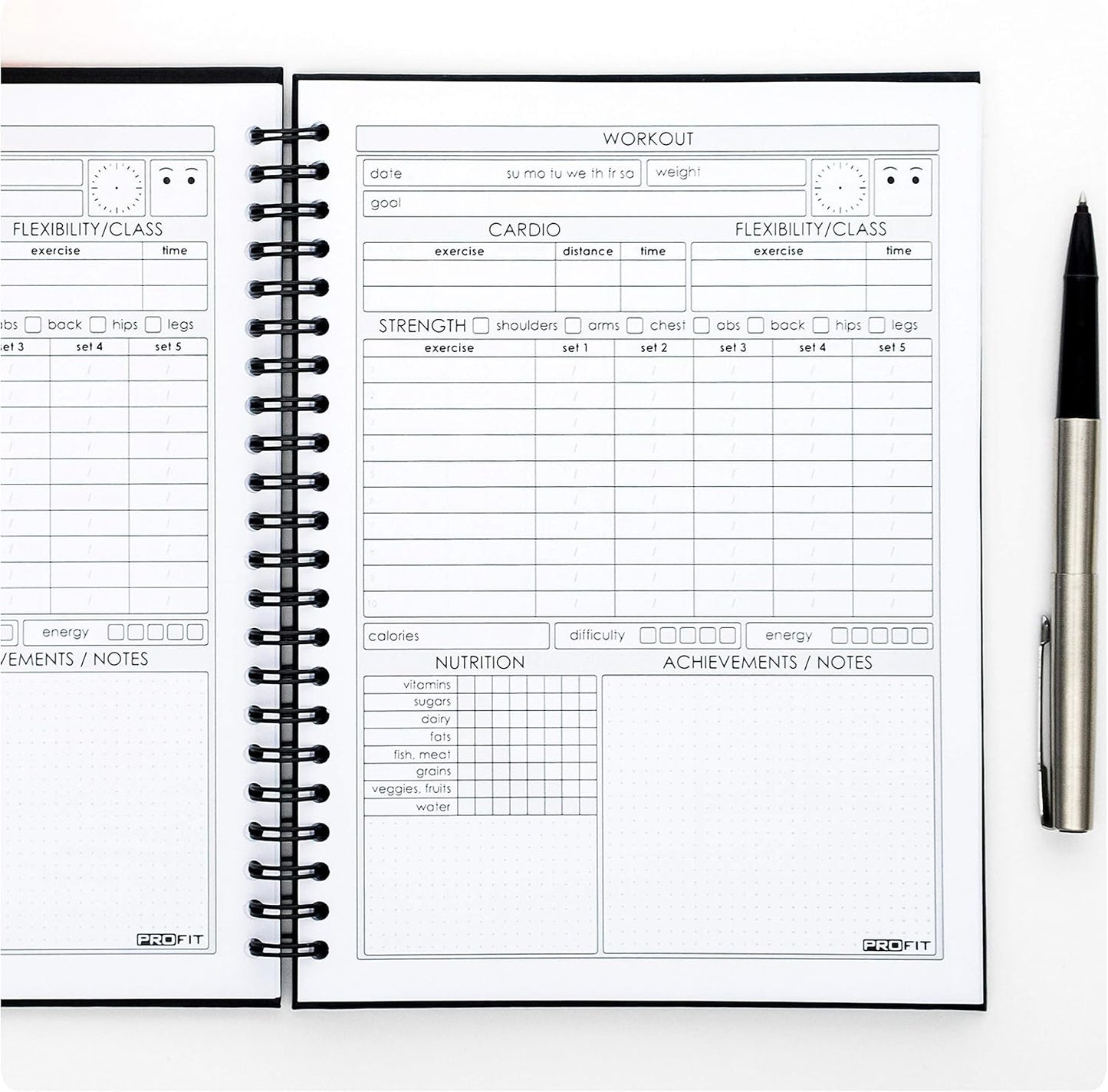 ProFit Fitness and Food Journal - Workout Log Book | Nutrition Journal | Food Tracker | Food Diary - Easy-to-Use A5 Exercise Diary / 6x8 Inches / 140 Pages / Undated (Hard Cover)