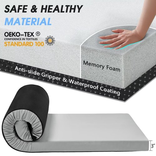 CYMULA Memory Foam Camping Mattress Pad,3 in Sleeping Pad for Camping,Non-Slip Bottom Floor Cot Mattress for Adults,Portable Roll up Mattress Pad Mat for Travel Hiking,Guest Bed Tent(Cot 72 * 24)