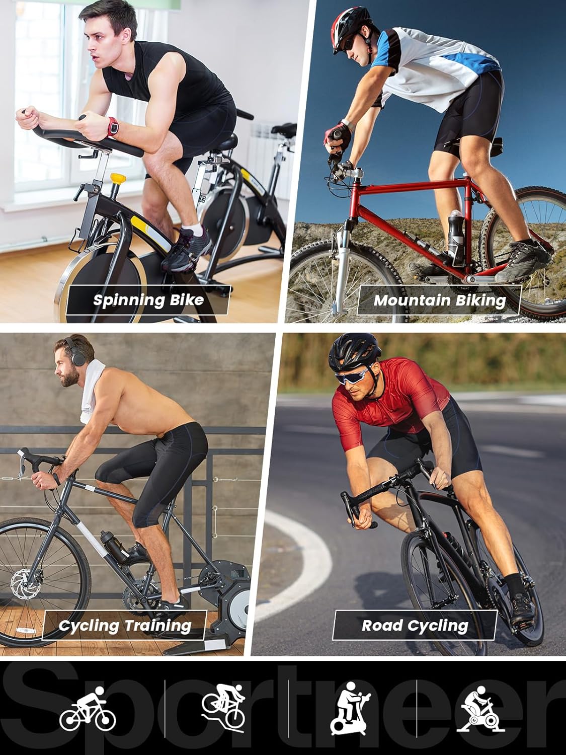 Sportneer Padded Bike Shorts for Men - 4D Padding Mens Bicycle Cycling Biking Clothing Shorts, Breathable and Absorbent