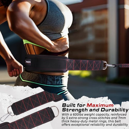 Sled Pulling Belt with Adjustable Closure, 2 Sled Pulling Straps & 4 Hooks – Ideal for Resistance Training, Strength, Agility, and Multi-Directional Pulling (Back, Front, Sides)
