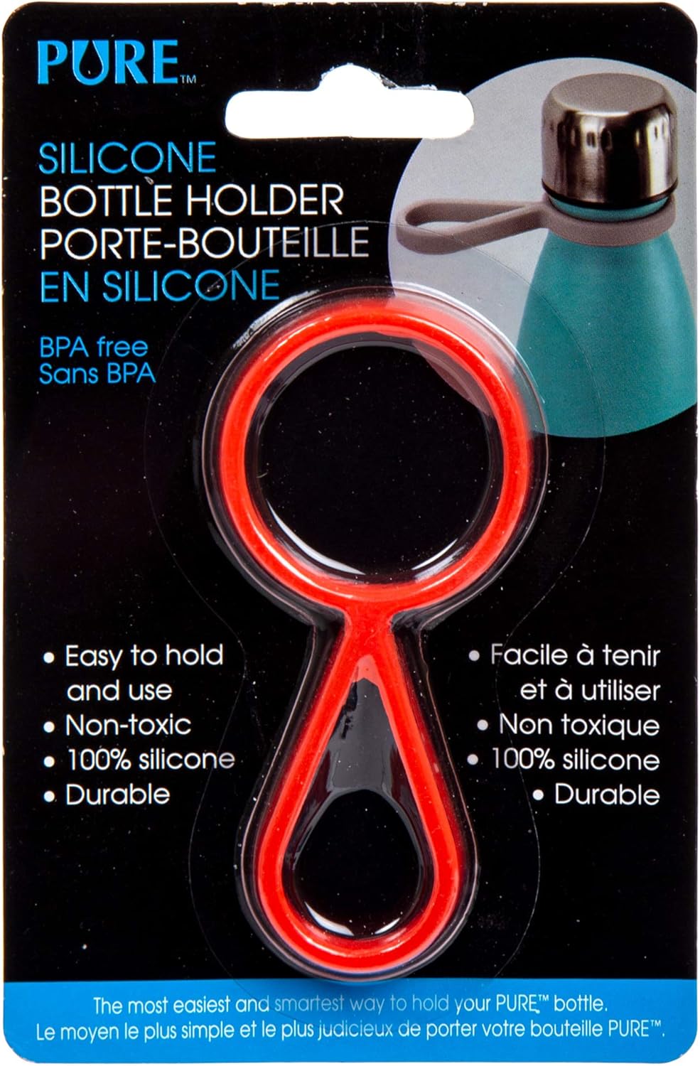 Pure Water, 1.25 x 3 inches, Red Easy and Convenient Durable Simple Silicone Bottle Holder (70551DC-RE)
