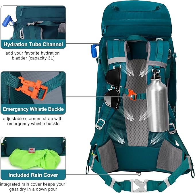 N NEVO RHINO Internal Frame Hiking Backpack 50/60/65/70/80L, Mountain Climbing Camping Backpack Daypack Waterproof Rain Cover