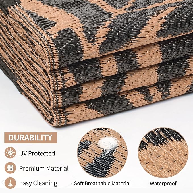 Outdoor Rugs Patio Camping Waterproof - 6x9 Plastic Straw Patio Rug Portable for Campers, Outside RVs Mat, Outdoor Area Carpet for Patios Clearance, Backyard Porch, Balcony, Picnic