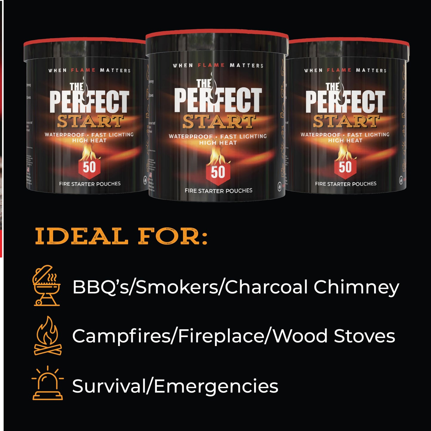 The Perfect Start Fire Starters - Waterproof - All-Purpose for Campfires, Fire Pits, Fireplaces, Charcoal & More - All Weather, Safe, Non-Combustible & Easy to Use for Camping, Hiking, Outdoor Cooking