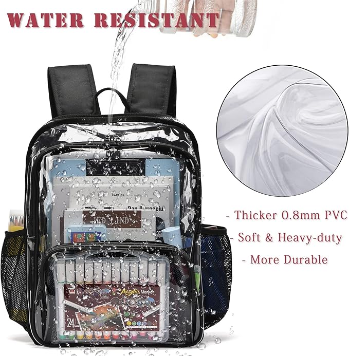 Clear Backpack, 15'' Clear Backpacks for School Heavy Duty See Through Bookbag Multi-pocket PVC Backpack for Men Women, Purple