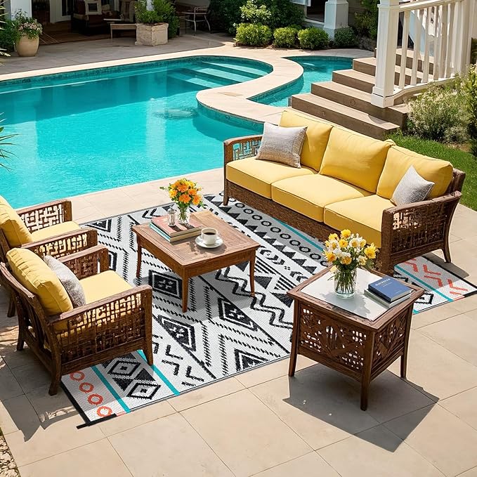 Outdoor Rugs Patio Camping Waterproof - 4x6 Plastic Straw Patio Rug Portable for Campers, Outside RVs Mat, Outdoor Area Carpet for Patios Clearance, Backyard Porch, Balcony, Picnic
