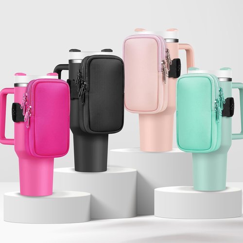 Water Bottle Pouch For Stanley Quencher Adventure 40oz - Stanley Cup Accessories - Tumbler Pouch - Stanley IceFlow 30oz - Gym Tumbler Accessories for Women - Perfect Size for All Phones (LIGHT PINK)