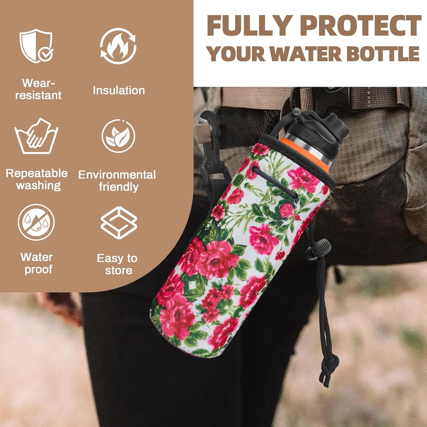 Water Bottle Carrier,Insulated Neoprene Water Gym Travel bottle Holder Bag Protector Sleeve Case Pouch Cover 0.6L or 0.75L, Great for Stainless Steel and Plastic Bottles (BLUE STAR)