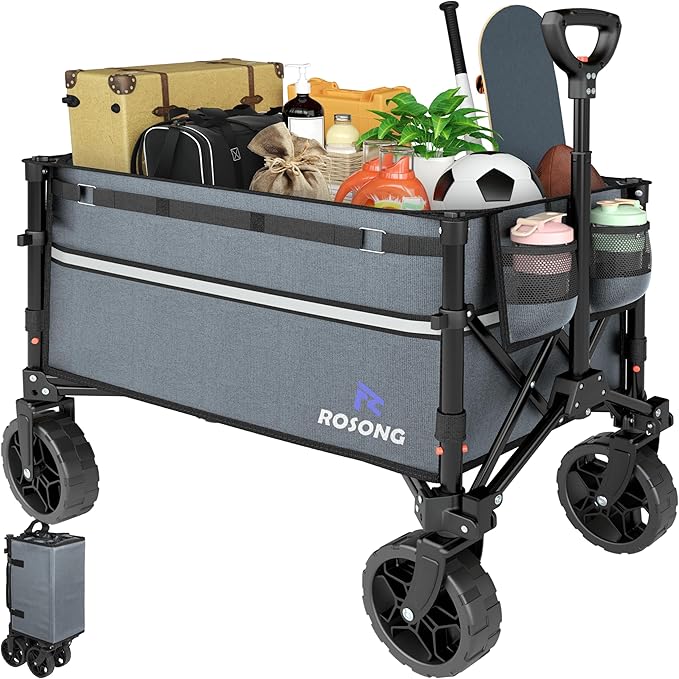 Collapsible Wagon Cart with Wheels Foldable - Folding Utility Heavy Duty Wagons Carts for Grocery Sports Garden Shopping Camping Grey