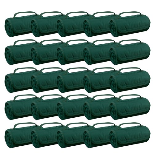 Gifts by Design 25 Ct of Roll-Up Blankets for Camping, Travel, Outdoors, Beach, Picnics – Hunter Green – Hook + Loop Closure for Easy Use in Cars & on Airplanes – Customizable for Promotions & Events