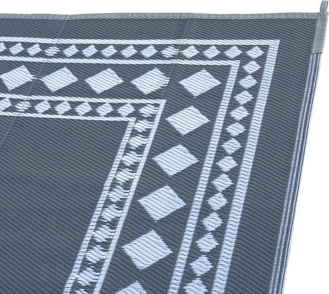 RURALITY Outdoor Rugs 6x9 Waterproof for Patios Clearance,Plastic Straw Mats for Backyard,Porch,Deck,Balcony,Grey and White