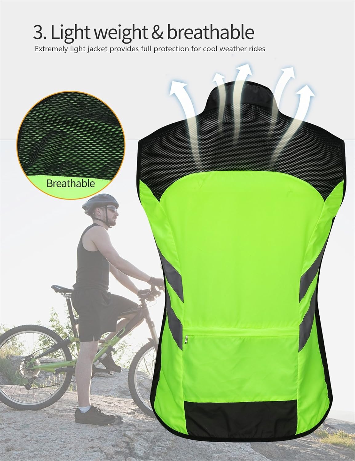 WOSAWE Men's High Visibility Cycling Wind Jacket Water Resistance Reflective Windbreaker