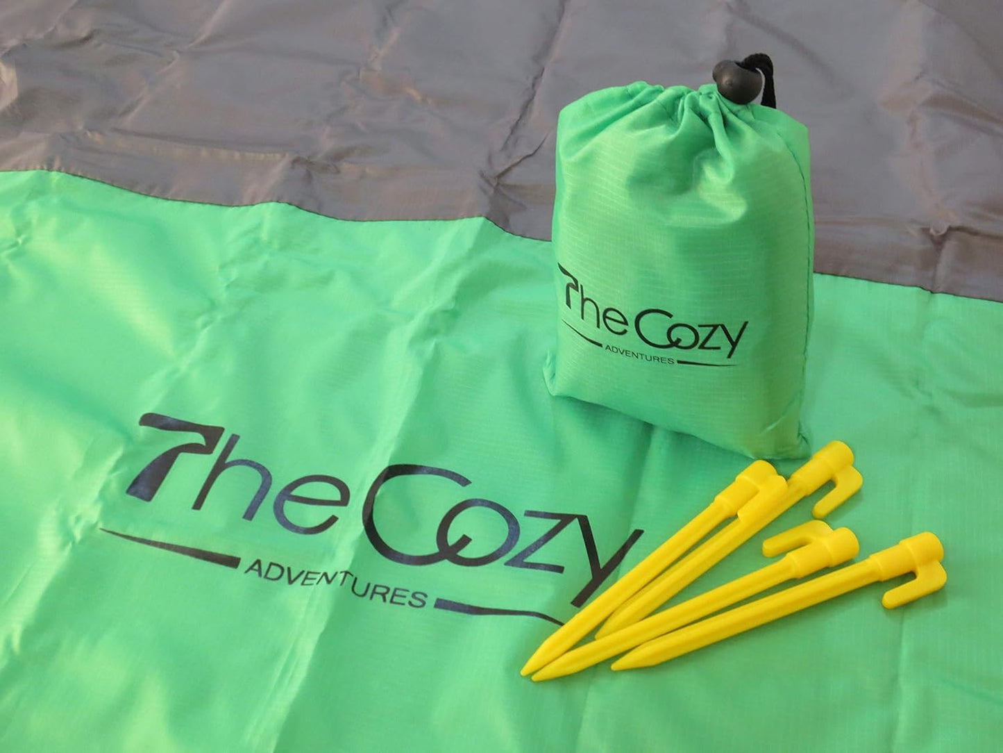 TheCozy Adventures Beach Blanket Waterproof Sandproof, 70x55 in. Pocket Blanket with Stakes – Compact Travel Beach Mat for Camping, Concerts & More – Durable,Soft & Fast-Drying, Green