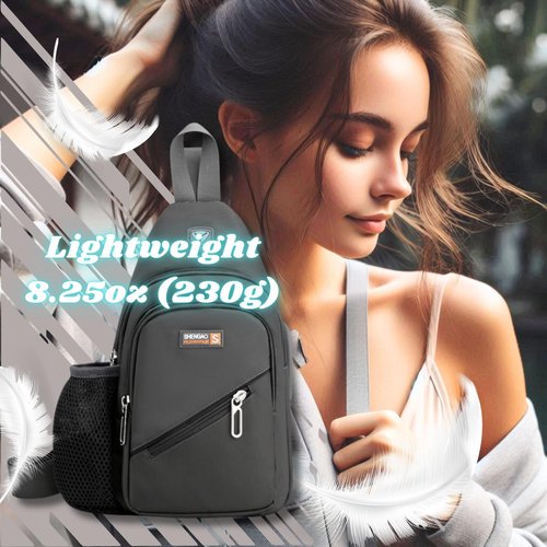 Travel Lightweight Sling Bags Bottle Holder Earphone Hole, Adjustable Nylon Crossbody Shoulder Backpack, Water Resistant (Gray)