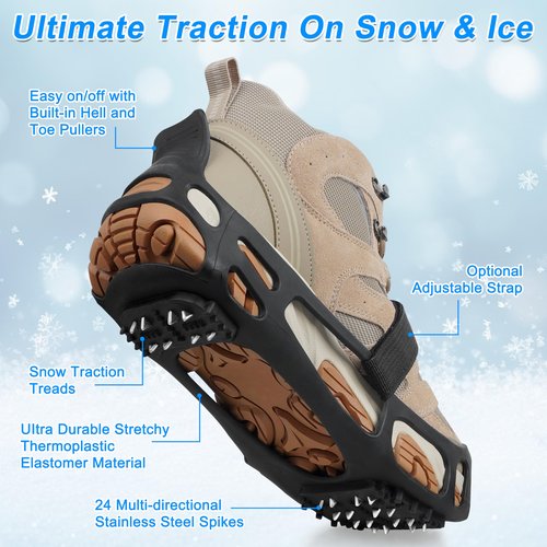 Snow Walk Traction Cleats Crampons for Winter - Non-Slip Overshoe Grippers Anti Slip Footwear for Ice Hiking, Fishing