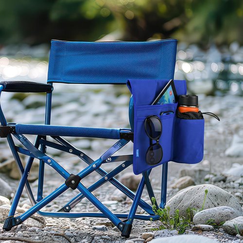 Xxerciz Beach Chair Cup Holder, Camping Chair Armrest Drink Organizer with Easily Attached Hook and Loop Strap, Universal Chair Accessory for Water Bottle, Sunglasses, Phone, Tablet, etc. (Blue)