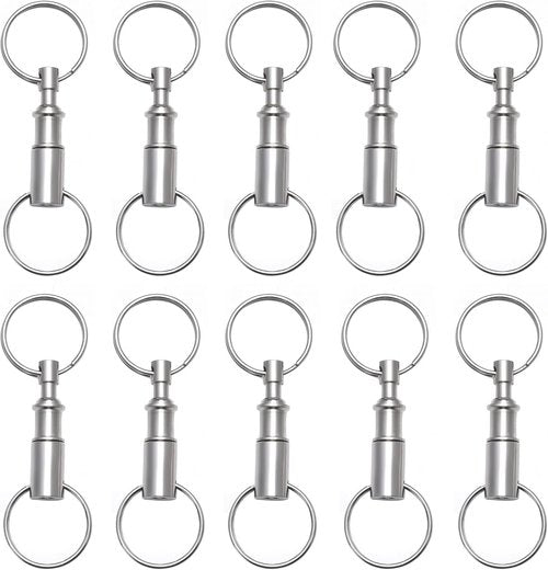 Detachable Pull Apart Key Rings Keychains with 2 Heavy Duty Split Rings(10 Pack) Silver
