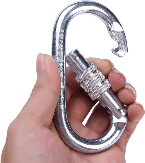 Climbing Carabiner – UIAA CE Rated 25kN/5620LB – Heavy Duty Twist Locking Carabiner Clip - Industrial Strength Large Steel Oval Carabiners - Rock Climbing Caribeener Clips for Rigging, Ropes