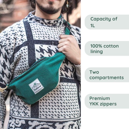 TruHemp Hemp Fanny Pack, Green – Adjustable Strap Multi-Pocket Waist Bag for Travel, Festivals, and Hiking