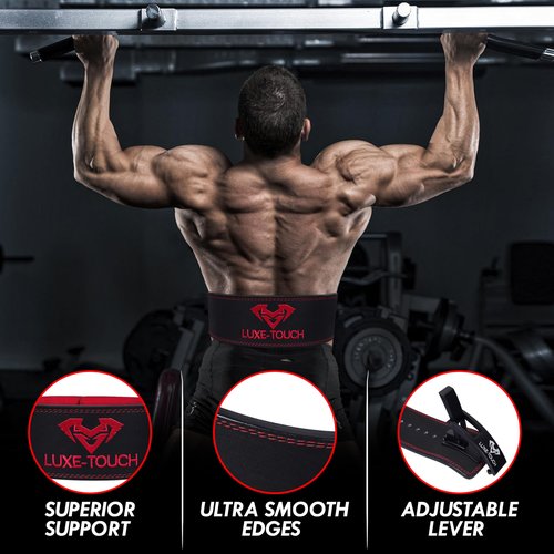 LUXE-TOUCH. 10mm Premium Leather Lever Belt, Squats Deadlifts Bodybuilding Weight Lifting Powerlifting Lever Gym Belt. Lower Spine Support Leather Belt. Premium Quality Belt with Stainless Steel Lever (Red, Medium (32" - 36"))
