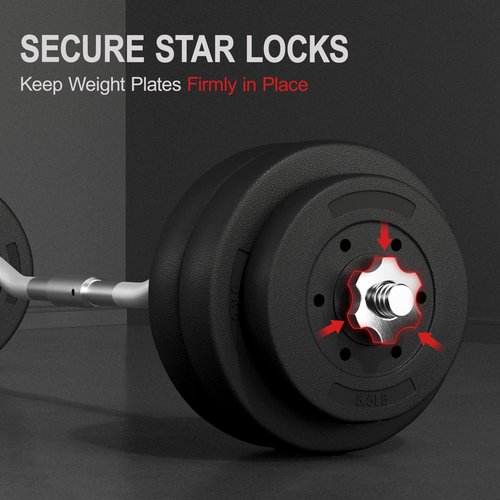 Yaheetech Barbell Weight Set - Olympic Curl Bar & 6 Olympic Weights & 2 Olympic Barbell Clamps for Lifts 66LB