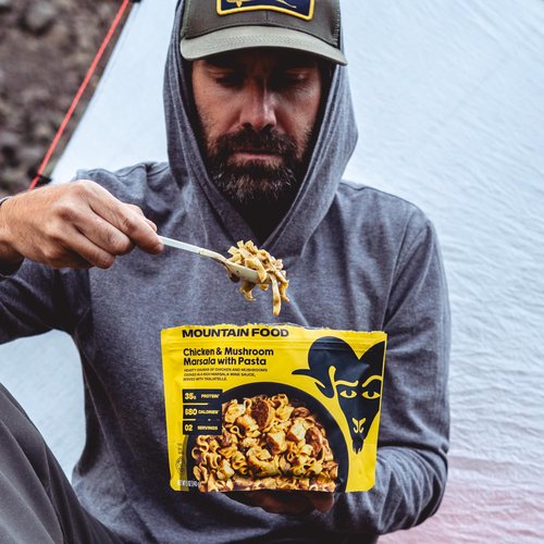 BIGHORN Mountain Food Chicken and Mushroom Marsala with Noodles - contains 6 packs | 12 servings | 210g Protein | 4,080 Calories - premium freeze dried meals for backpacking food - dehydrated camping food for backpacking meals - ideal camping meals - just