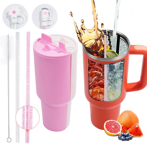 Stanley Cup 2-in-1 Drink Separator Silicone Liner for Stanley Cup 40 oz, Stanley Accessories, Classy Reusable Liner, Glitter Straw, Straw Cover Topper