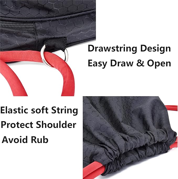 Drawstring Backpack Waterproof Training Gymsack Drawstring Strap Dry Wet Depart Daypack Swimming Yoga Sports Trvel Bags with String Bag Shoulder Rucksack (Black with Red Drawstring)