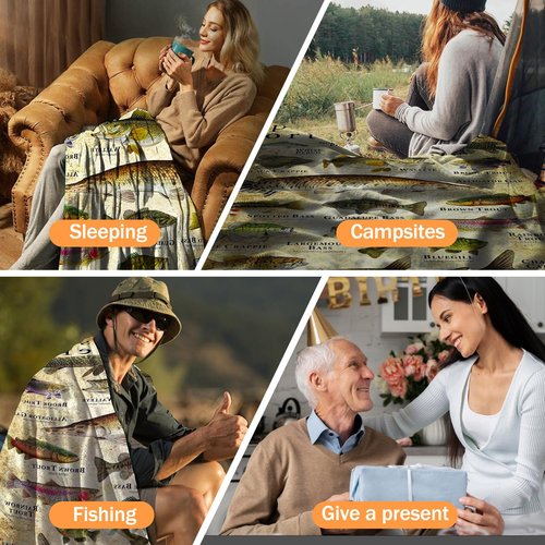 Wshxjzyay North America Fishing Blankets for Men, Sports Fish of North America Blanket, Fish Blanket, Fishing Enthusiast, Unique Outdoor Lover Present (70 * 90in)