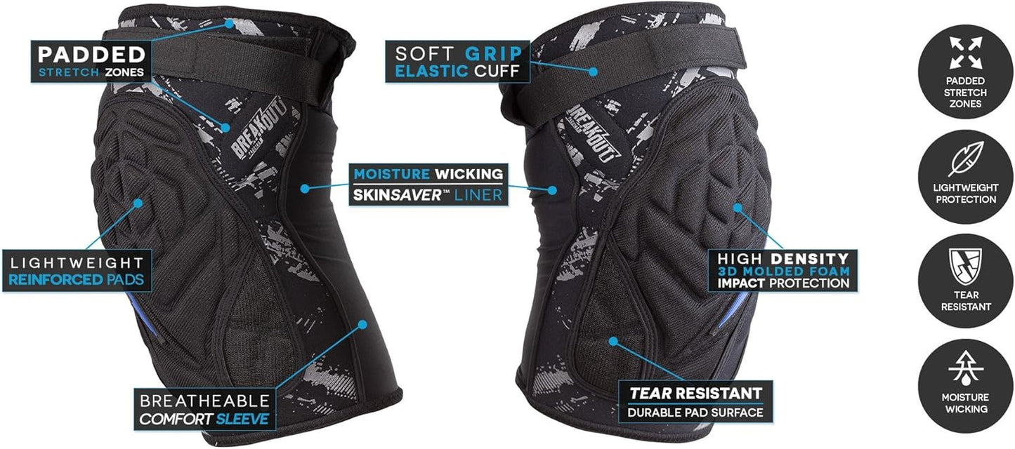VIRTUE Breakout Knee Pads - Lightweight Multi-Sports Protective Pads with Moisture Wicking Compression Sleeve Liner and High Density 3D Molded Foam for High Impact Protection - Black