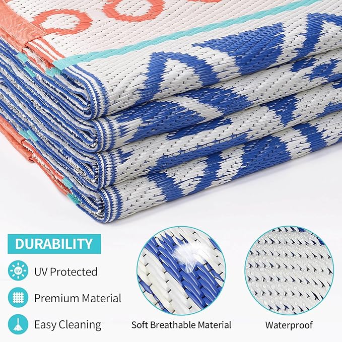 Outdoor Rugs Patio Camping Waterproof - 8x10 Plastic Straw Patio Rug Portable for Campers, Outside RVs Mat, Outdoor Area Carpet for Patios Clearance, Backyard Porch, Balcony, Picnic