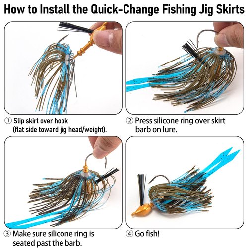 Dr.Fish 15 Pack Replacement Jig Skirts with Tail 88-Strands Silicone Quick Change Fishing Umbrella Skirts for Spinnerbaits Bass Jig Lure Making Supplies Glow