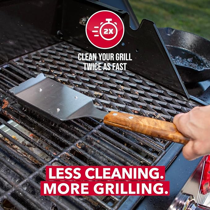 BBQ-Aid Grill Brush and Scraper for Barbecue – Grill Brush for Outdoor Grill with Extended, Large Wooden Handle and Replaceable Stainless Steel Bristles Head –No Scratch- BBQ Grill Brush for Any Grill