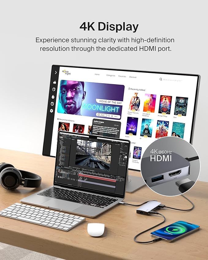 Belkin USB-C Hub - 6-in-1 Multi-Port Adapter Dock with 4K HDMI, USB-C 100W PD Pass-Through Charging, 2X USB-A Ports, Gigabit Ethernet Ports, and SD Slot for MacBook Pro, Air, iPad, Pro, XPS and More