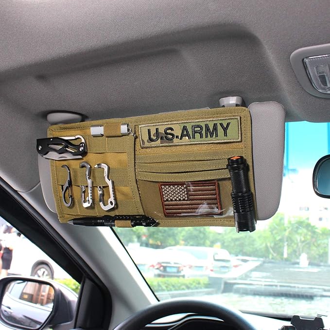 WYNEX Molle Visor Panel Organizer, Tactical Car Sun Visor Cover Molle Webbing Compatible Vehicle Visor Storage Holder Pouch