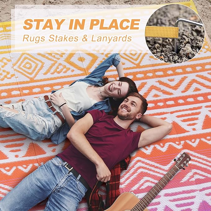 Lahome Outdoor Rug Waterproof, 5x8ft Reversible Outdoor Plastic Straw Rug for Camping, RV Patio Rugs Outside Carpet for Porch Deck Backyard Balcony Picnic(Orange/Purple,5'x 8')