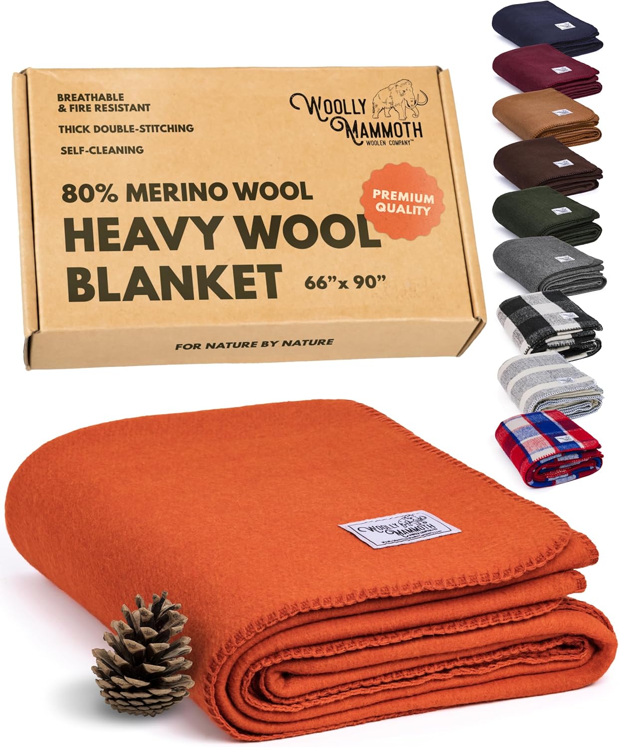 Woolly Mammoth Woolen Co. | Extra Large Merino Wool Camp Blanket | Perfect Outdoor Gear | Bedroll for Bushcraft, Camping, Trekking, Hiking, Survival, or Throw Blanket at the Cabin (Gray), 66" x 90"