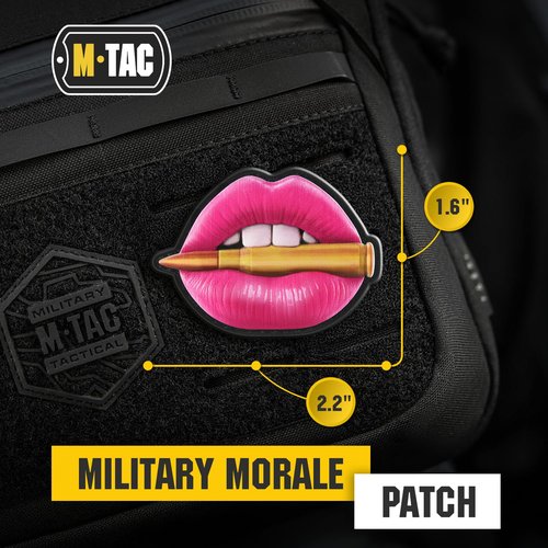 M-Tac Morale Patch Pink Lips with Bullet - PVC Tactical Military Patch with Hook Fastener Backing - Patches for Vest, Backpacks, Hats (Pink)