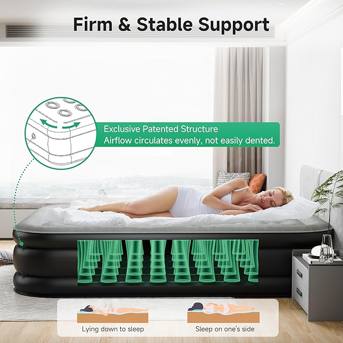 Air Mattress Twin with Built-in Pump 18", Comfortable Self-Inflating Air Mattress with High-Speed Pump, Durable Blow Up Mattress Twin with Storage Bag for Guests, Camping, Travel