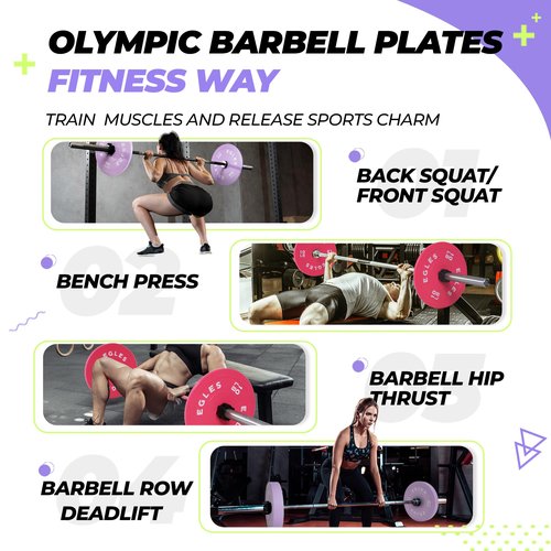 EGLES Vibrant Purple Weight Plates, Rubber Barbell Plates, 2-inch Olympic Standard 10LB Pair Olympic Bumper Plates Steel Inserts for Home Gym Weightlifting, Strength Training, Fit Workouts